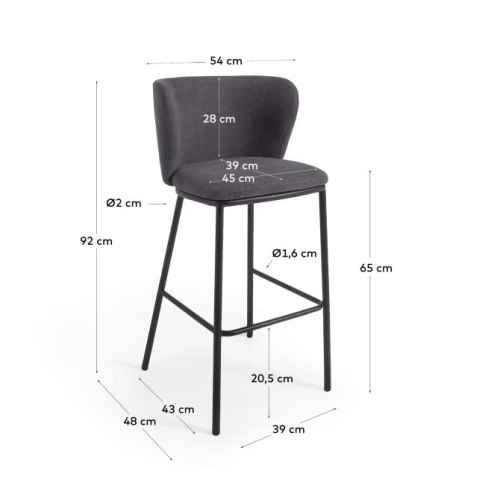 Kave Home Ciselia Chenille Bar Stool, Dark Grey