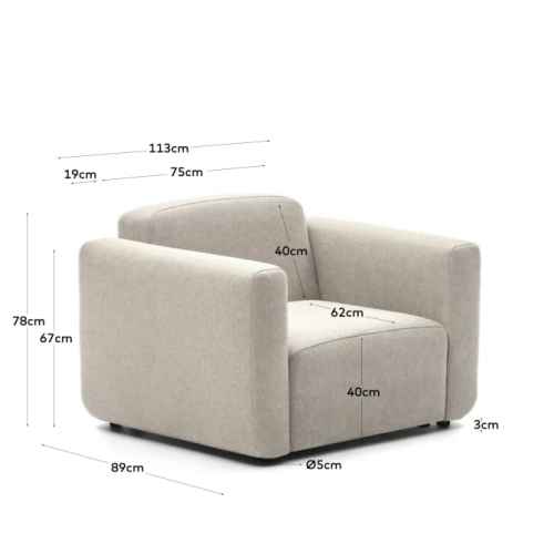 Kave Home Neom Armchair, 113cm, Beige