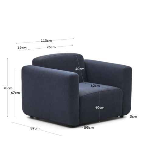 Kave Home Neom Armchair, 113cm, Blue