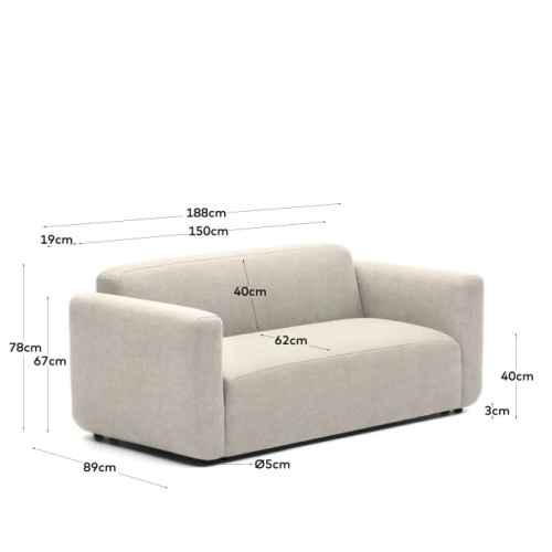 Kave Home Neom Modular 2-Seat Sofa, 188cm, Beige