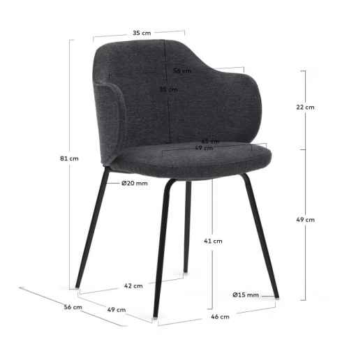 Kave Home Yunia Dining Chair, Dark Grey