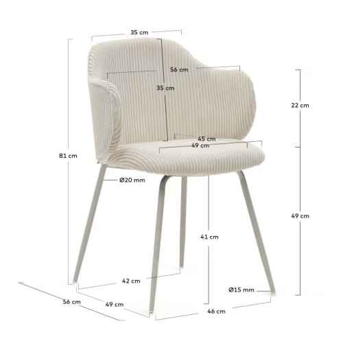 Kave Home YUNIA Corduroy Dining Chair, Beige