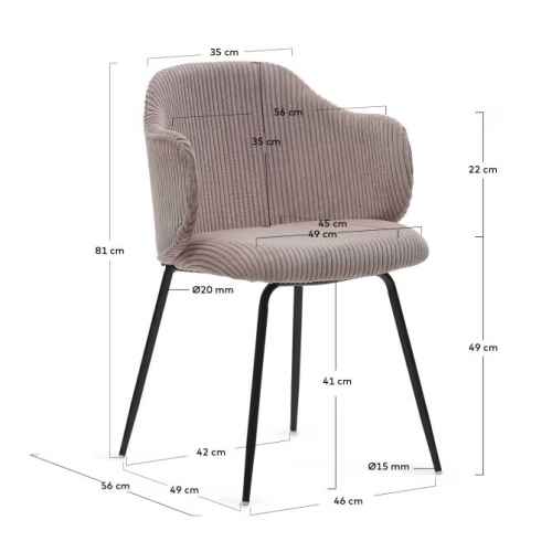 Kave Home Yunia Corduroy Dining Chair, Pink