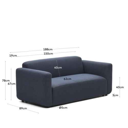 Kave Home Neom Modular 2-Seat Sofa, 188cm, Blue