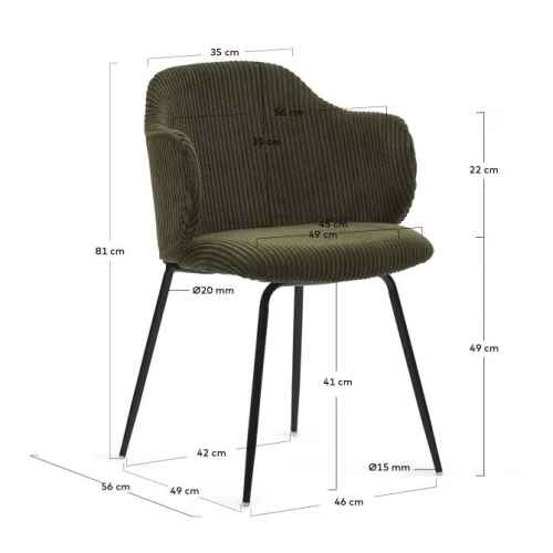 Kave Home Yunia Corduroy Dining Chair, Green