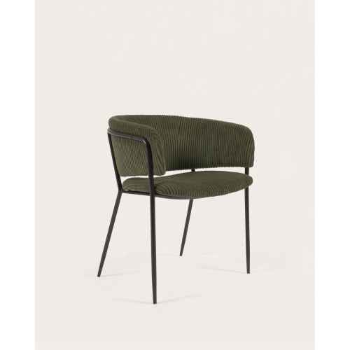 Kave Home Runnie Corduroy Dining Chair, Dark Green