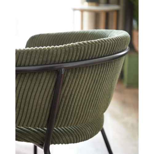 Kave Home Runnie Corduroy Dining Chair, Dark Green