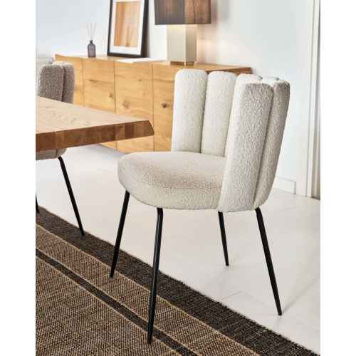 Kave Home ANIELA Boucle Dining Chair, White