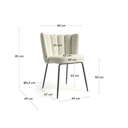 Kave Home ANIELA Boucle Dining Chair, White