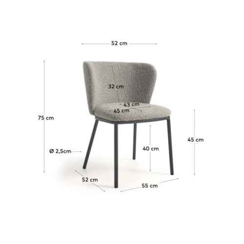 Kave Home Ciselia Boucle Dining Chair, Grey