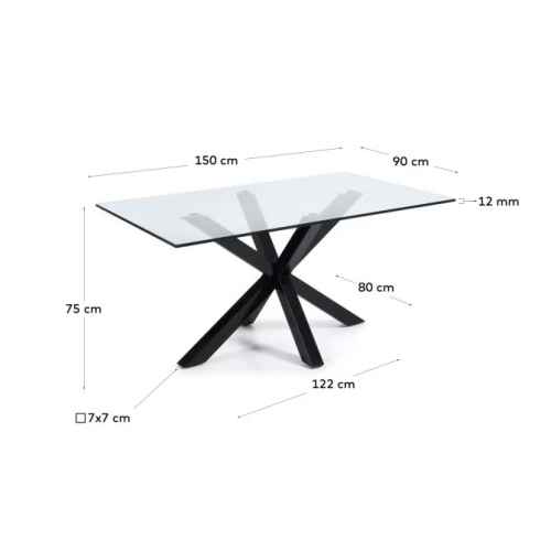 Kave Home Argo Dining Table, Clear & Black, 1.5m