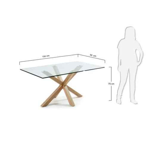 Kave Home ARGO Dining Table, Clear & Natural, 1.5m