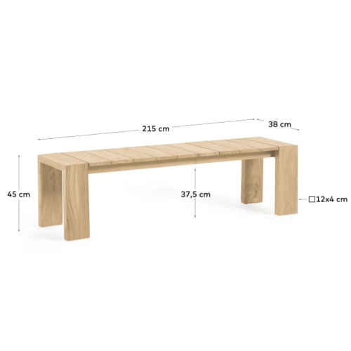 Kave Home Victoire Solid Teak Wood Bench, 215cm