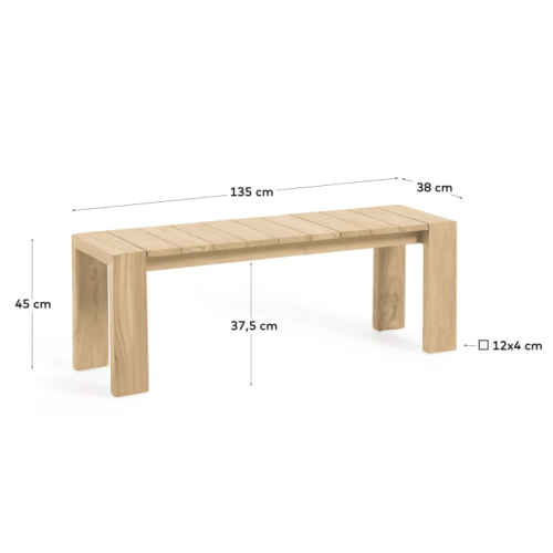 Kave Home Victoire Solid Teak Wood Bench, 135cm