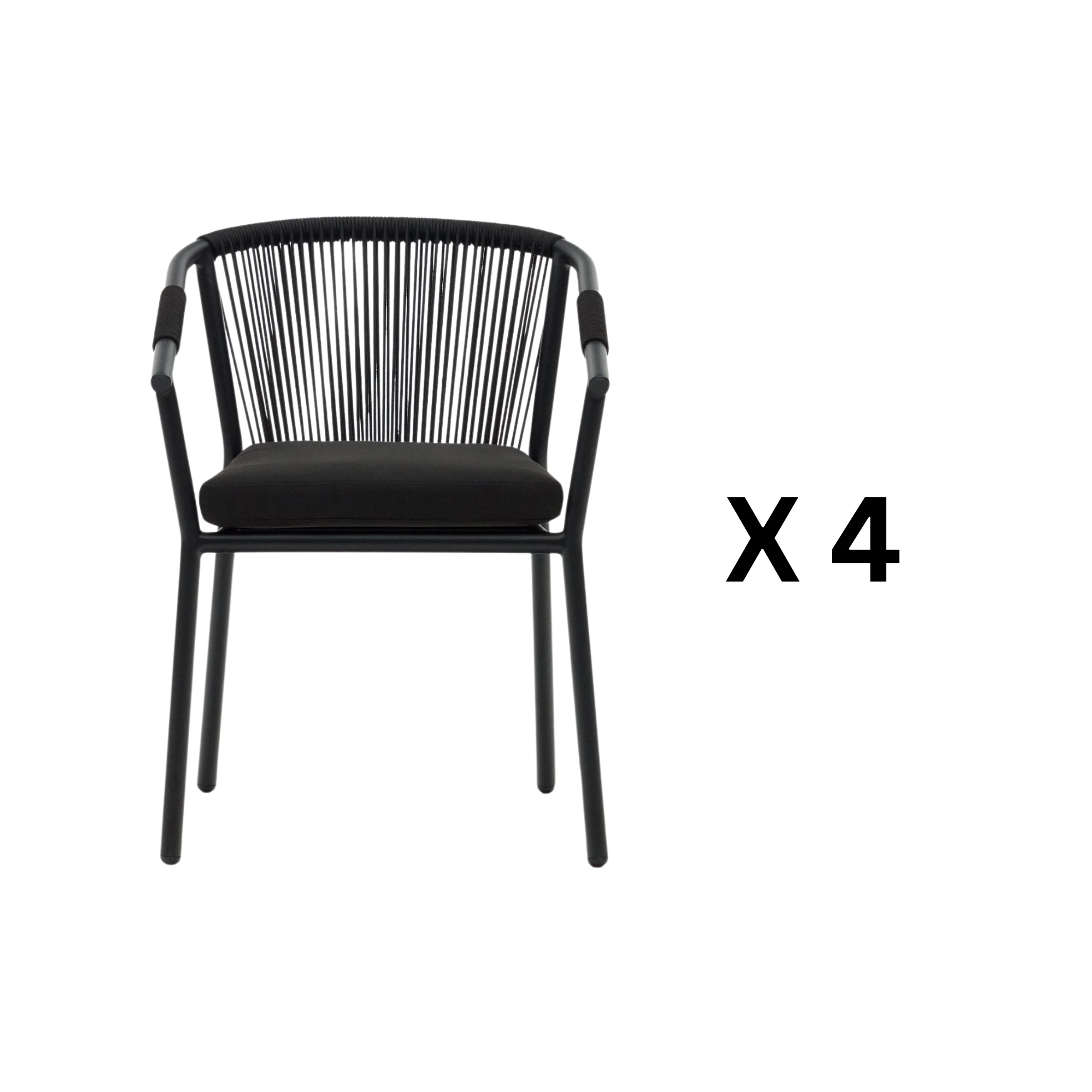 Kave Home Xelida Outdoor Dining Chair, Black, Set of 4