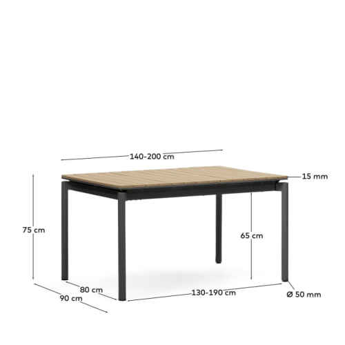 Kave Home Canyelles Dining Extendable Table, 140cm, Black