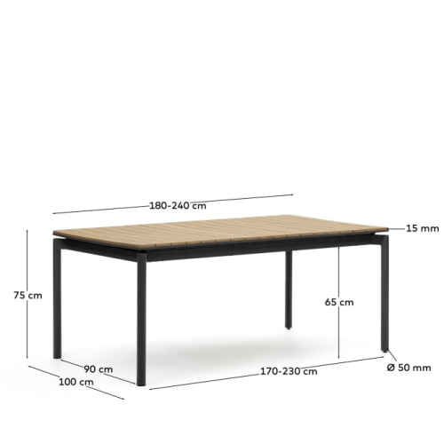 Kave Home Canyelles Outdoor Extendable Dining Table, 180cm, Black