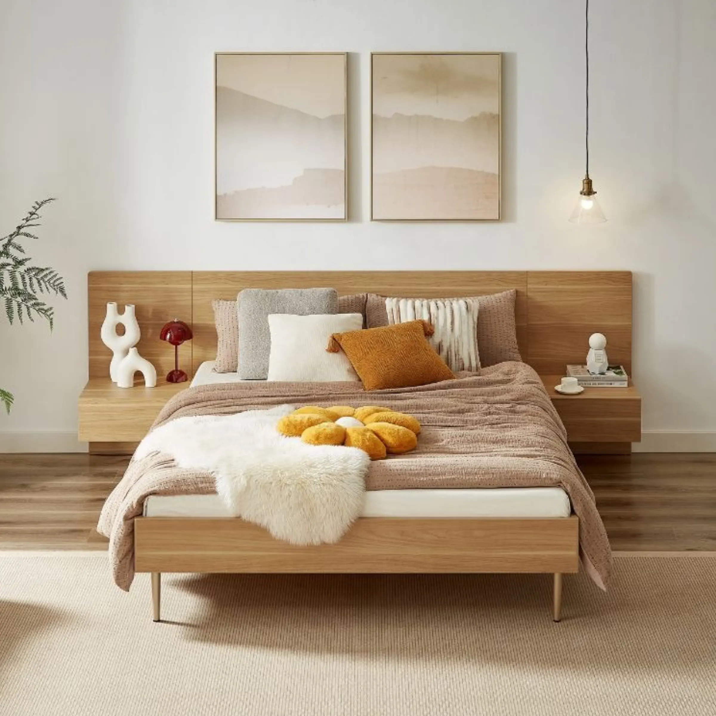 Lifely Eve Queen Bed Frame with 2 Bedside Tables Set