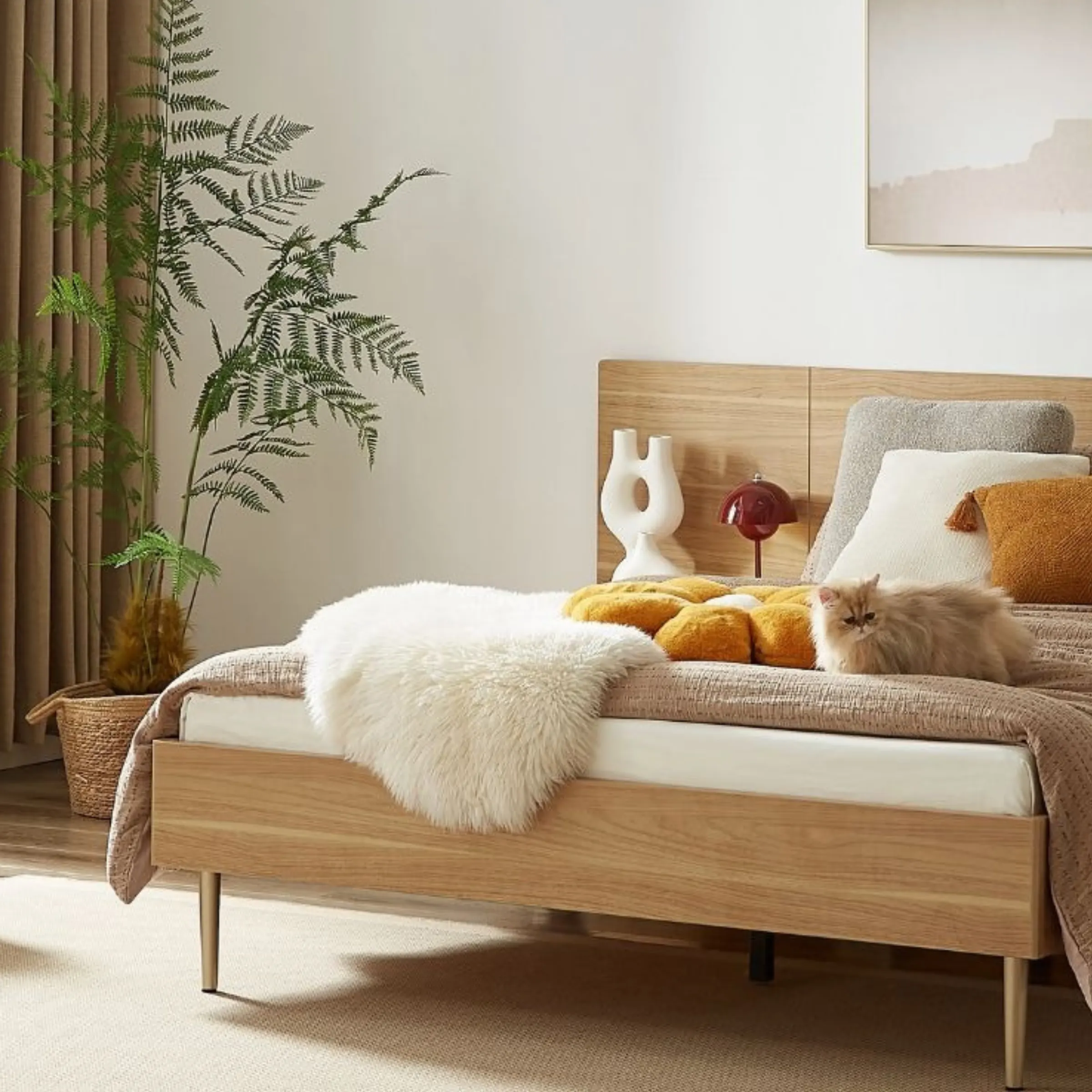 Lifely Eve Queen Bed Frame with 2 Bedside Tables Set