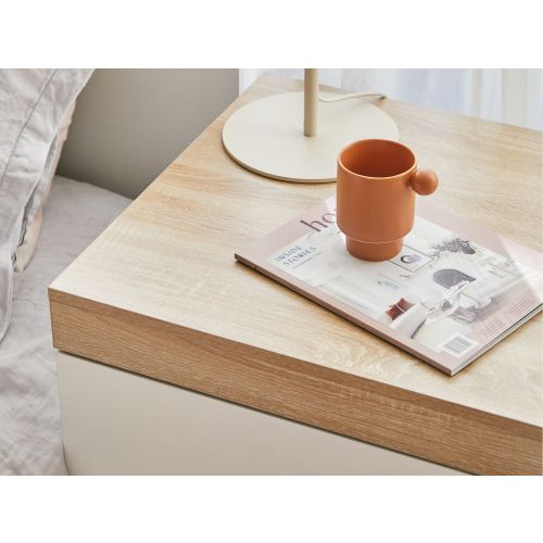 Lifely Cuppa Wooden Bedside Table, Natural Oak White, 50Wx55Lx54H cm