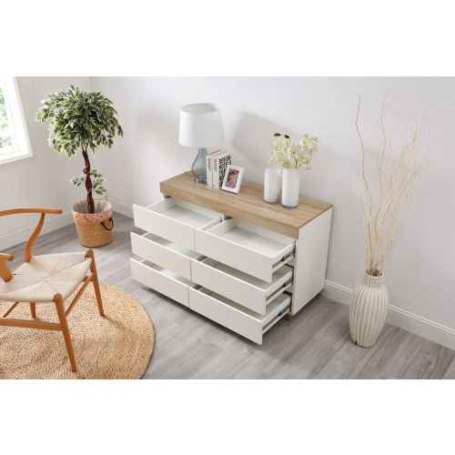 Lifely Cuppa Wooden 6 Chest of Drawer, Natural Oak White, 40Wx110Lx67H cm