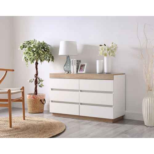 Lifely Cuppa Wooden 6 Chest of Drawer, Natural Oak White, 40Wx110Lx67H cm