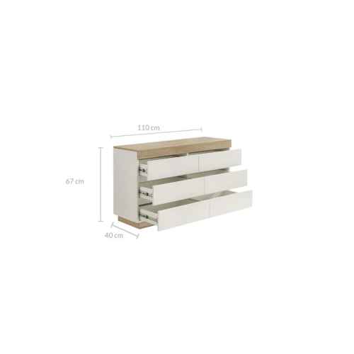 Lifely Cuppa Wooden 6 Chest of Drawer, Natural Oak White, 40Wx110Lx67H cm