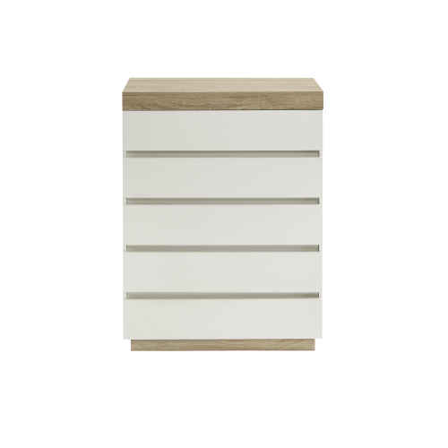 Lifely Cuppa Wooden 5 Chest of Drawers, Natural Oak White, 40Wx80Lx109H cm