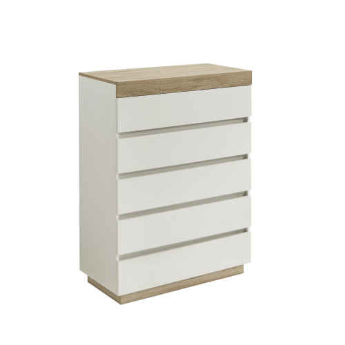 Lifely Cuppa Wooden 5 Chest of Drawers, Natural Oak White, 40Wx80Lx109H cm