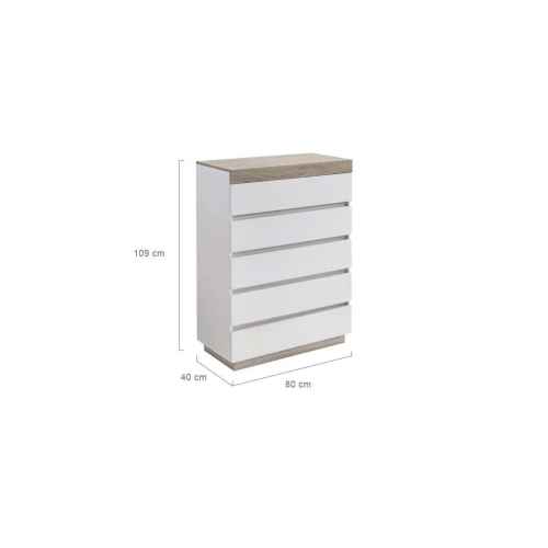 Lifely Cuppa Wooden 5 Chest of Drawers, Natural Oak White, 40Wx80Lx109H cm