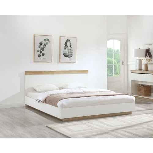 Lifely Cuppa Wooden Bed Frame, White Oak, Queen, 157Wx208Lx26/89H cm