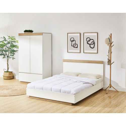 Lifely Cuppa Wooden Bed Frame, White Oak, Super King, 187Wx208Lx26/89H cm