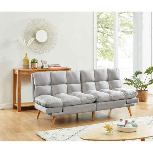 Lifely Buffy 3 Seater Velvet Sofa Bed, Light Grey, 110Wx190Lx47H cm