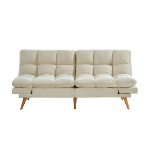 Lifely Buffy 3 Seater Velvet Sofa Bed, Beige, 110Wx190Lx47H cm