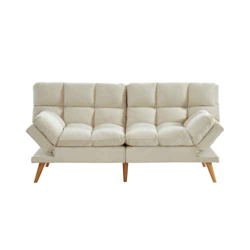 Lifely Buffy 3 Seater Velvet Sofa Bed, Beige, 110Wx190Lx47H cm