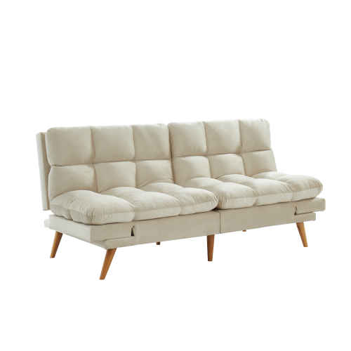 Lifely Buffy 3 Seater Velvet Sofa Bed, Beige, 110Wx190Lx47H cm