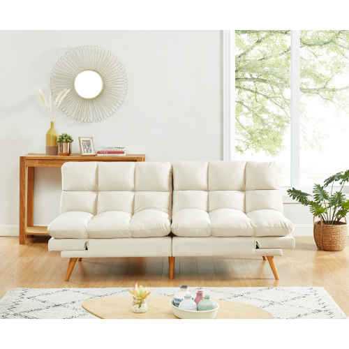 Lifely Buffy 3 Seater Velvet Sofa Bed, Beige, 110Wx190Lx47H cm