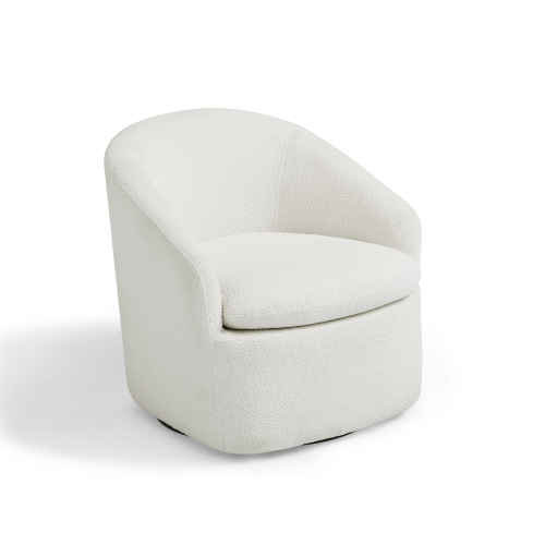 Lifely Cammy Boucle Swivel Chair, Creamy White, 75Wx75Lx75H cm