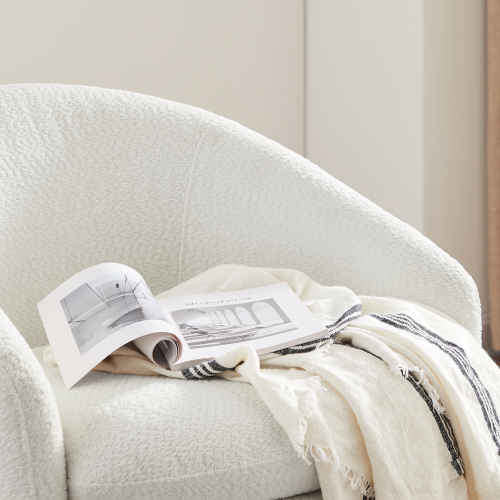 Lifely Cammy Boucle Swivel Chair, Creamy White
