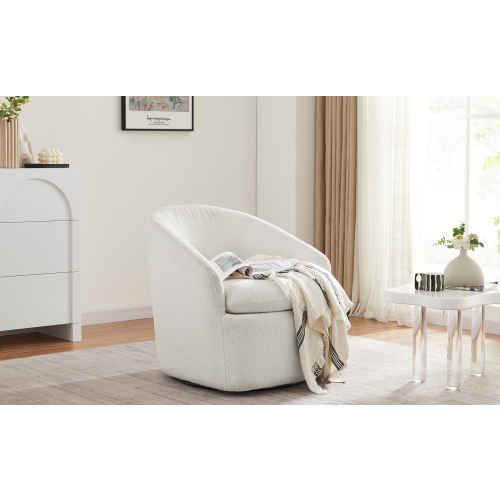 Lifely Cammy Boucle Swivel Chair, Creamy White