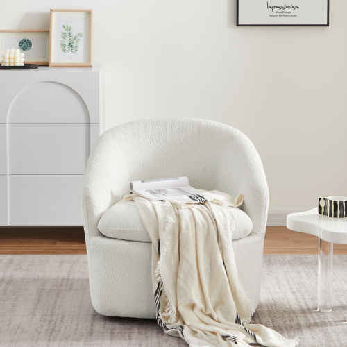 Lifely Cammy Boucle Swivel Chair, Creamy White, 75Wx75Lx75H cm