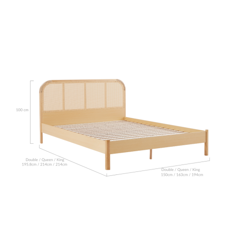 Lifely Lana Rattan Bed Frame, Maple, Double, 150Wx195.8Lx100H cm