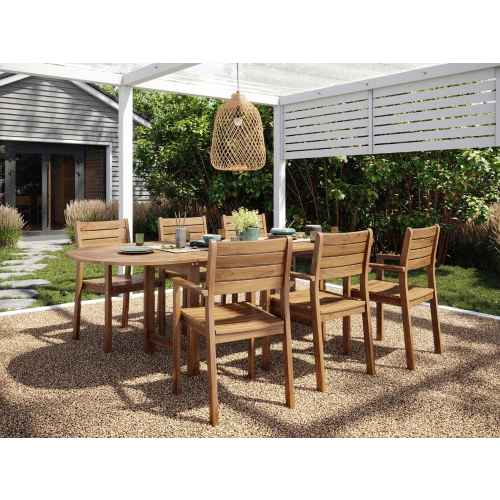 Lifely Norita 7 Piece Outdoor Wooden Dining Set, 100Wx160/240Lx75H cm, Light Walnut