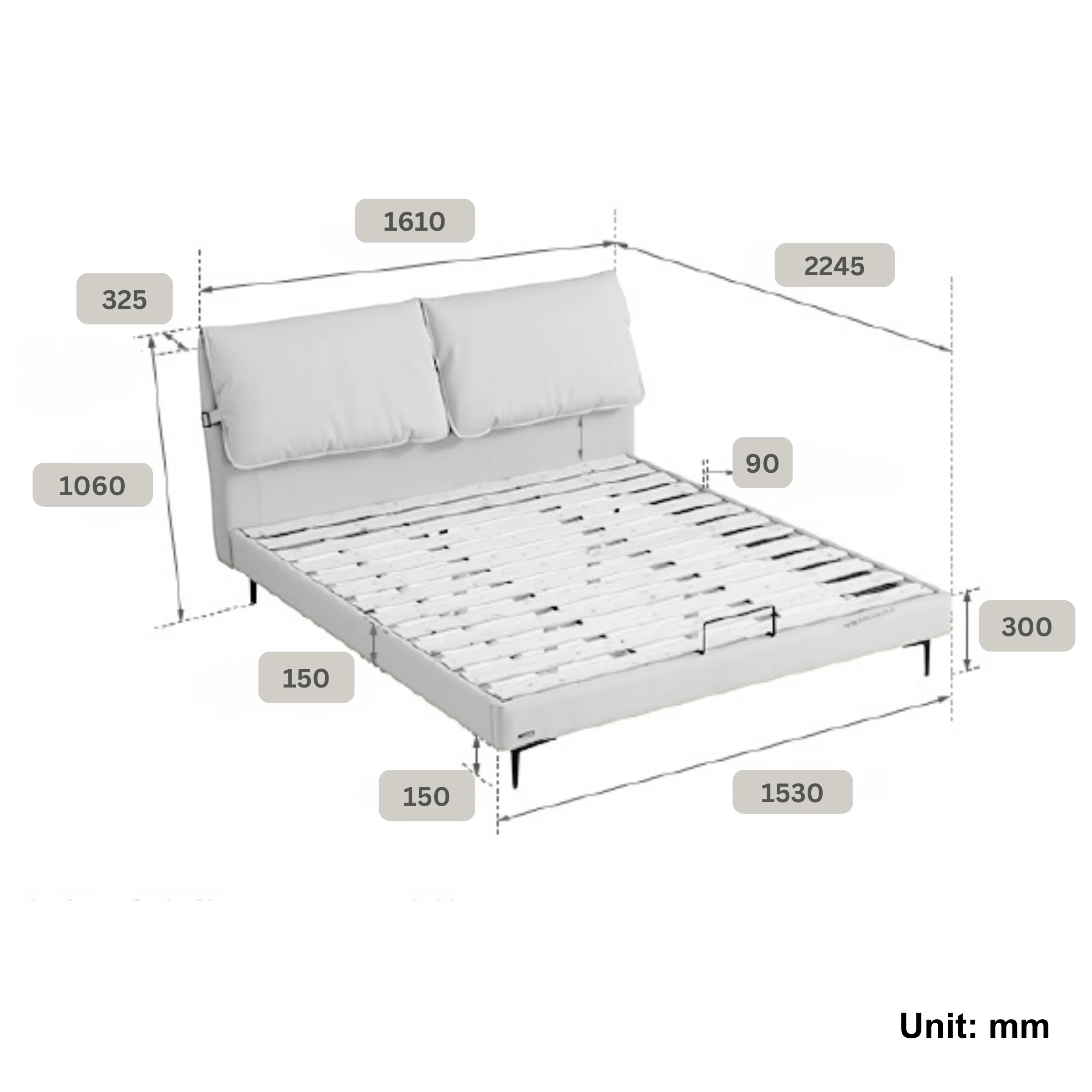 Linspire Beacon Small Queen Bed Frame, Off-White