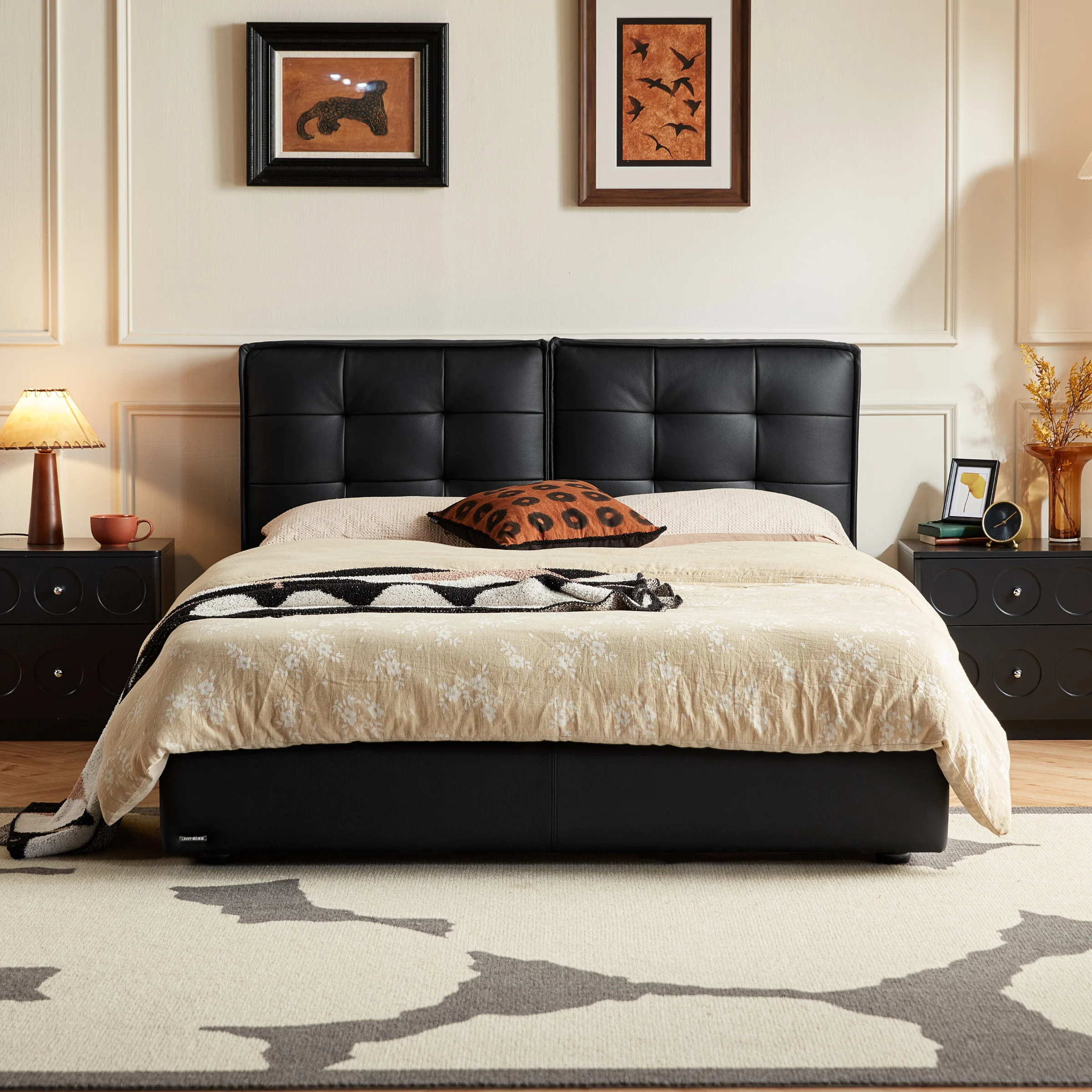 Linspire Obsidian Leather Small Queen Bed Frame