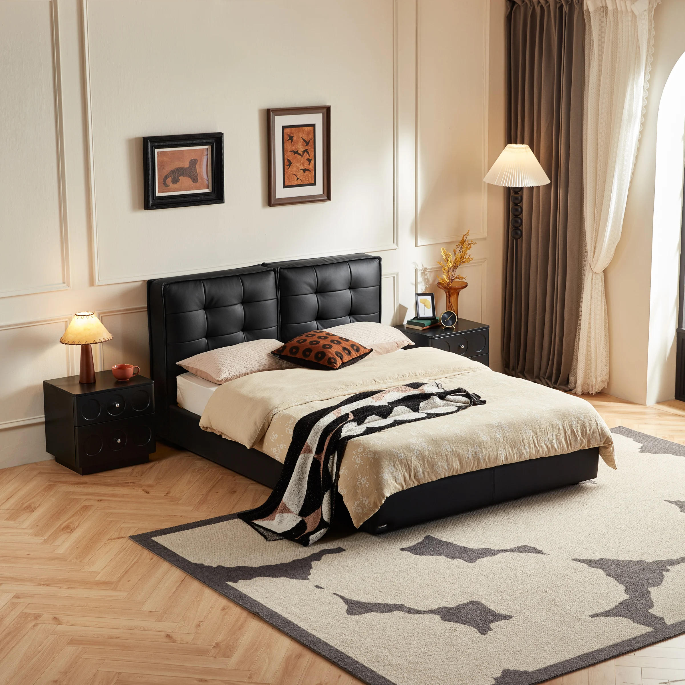 Linspire Obsidian Leather Small Queen Bed Frame