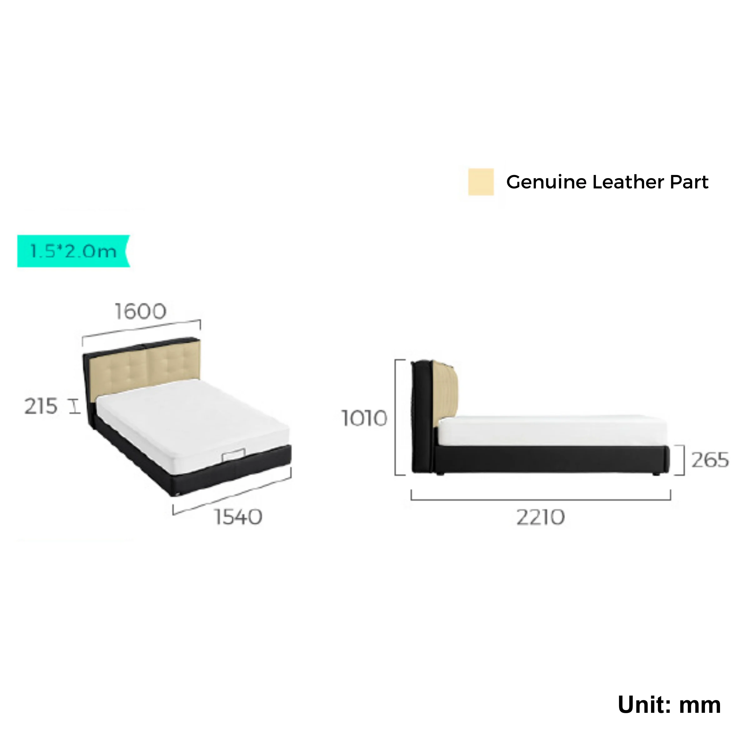 Linspire Obsidian Leather Small Queen Bed Frame