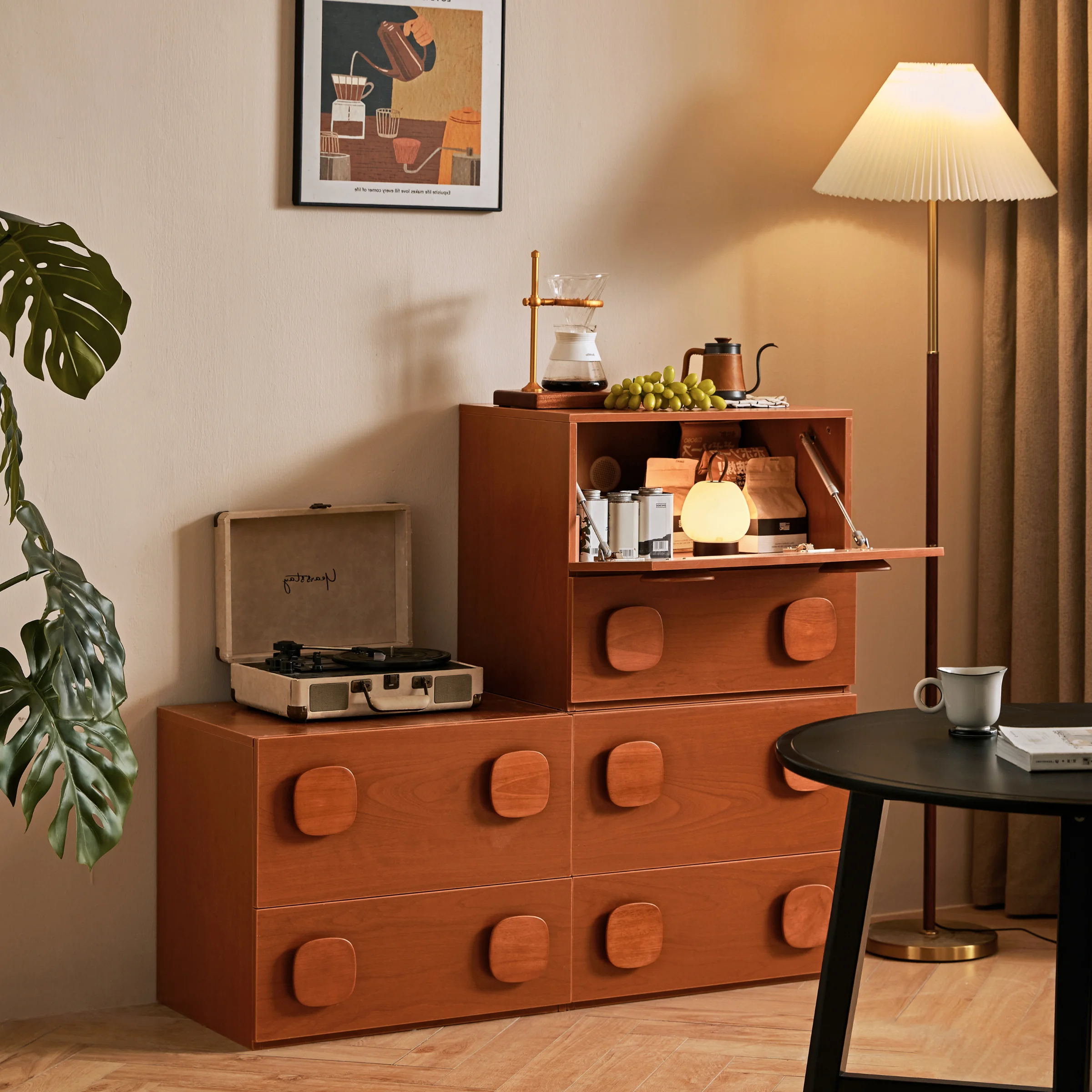 Linspire Mosaic Set of 3 Modular Storage Cabinets, Warm Wood