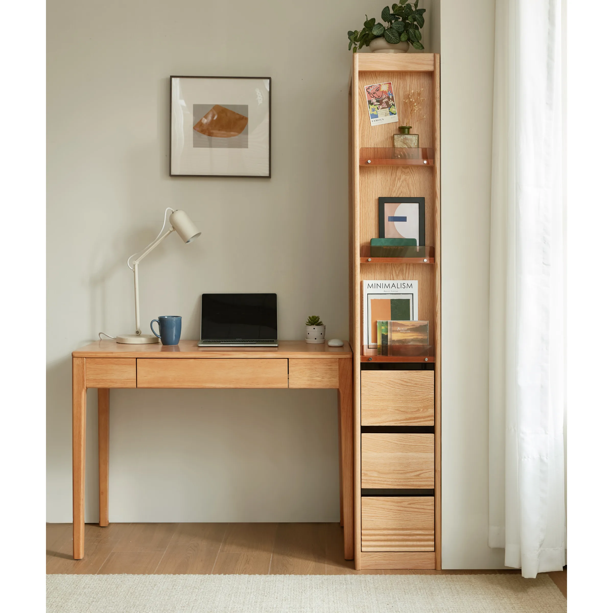 Linspire Oaklyn Solid Oak Slim Display Cabinet with Drawers