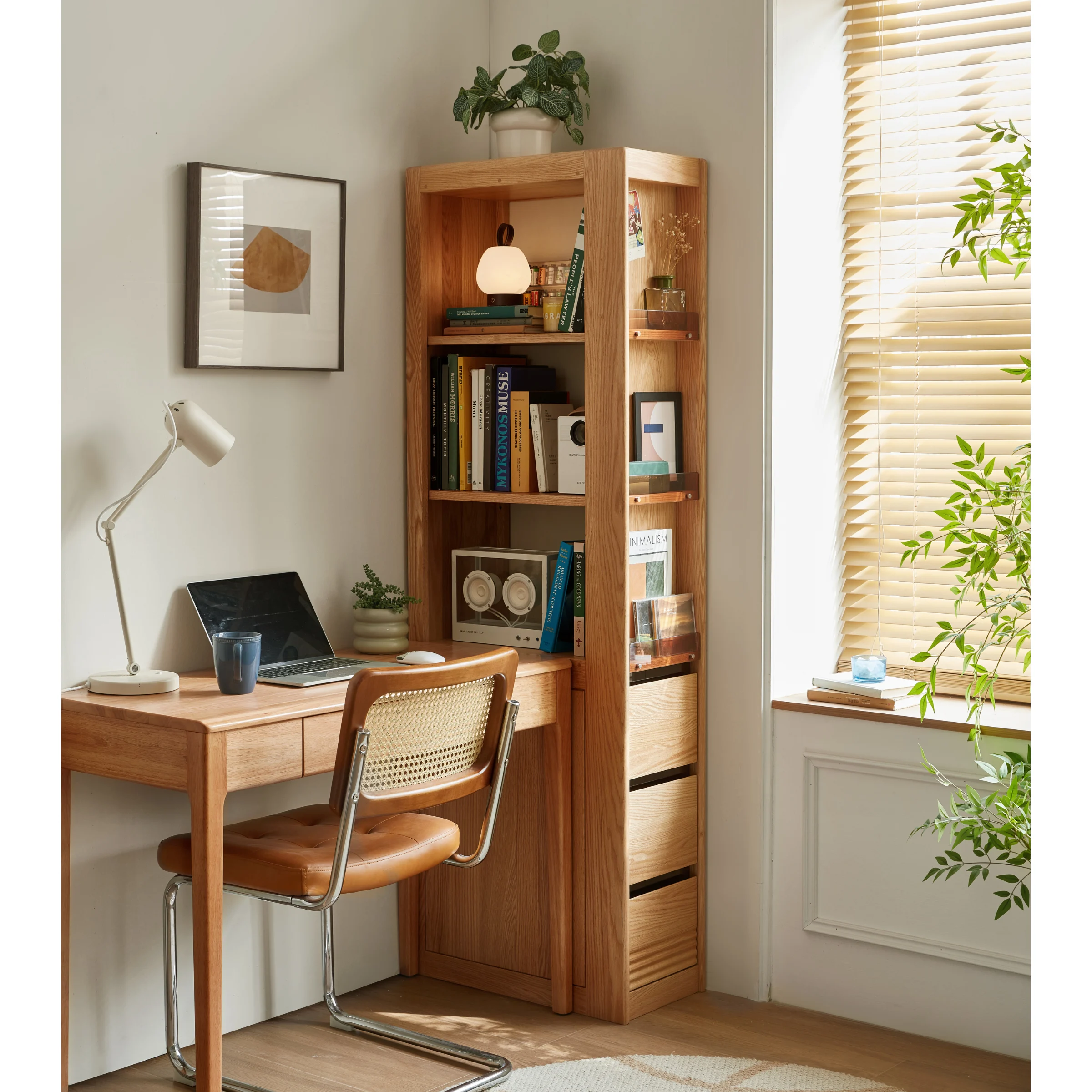 Linspire Oaklyn Solid Oak Slim Display Cabinet with Drawers